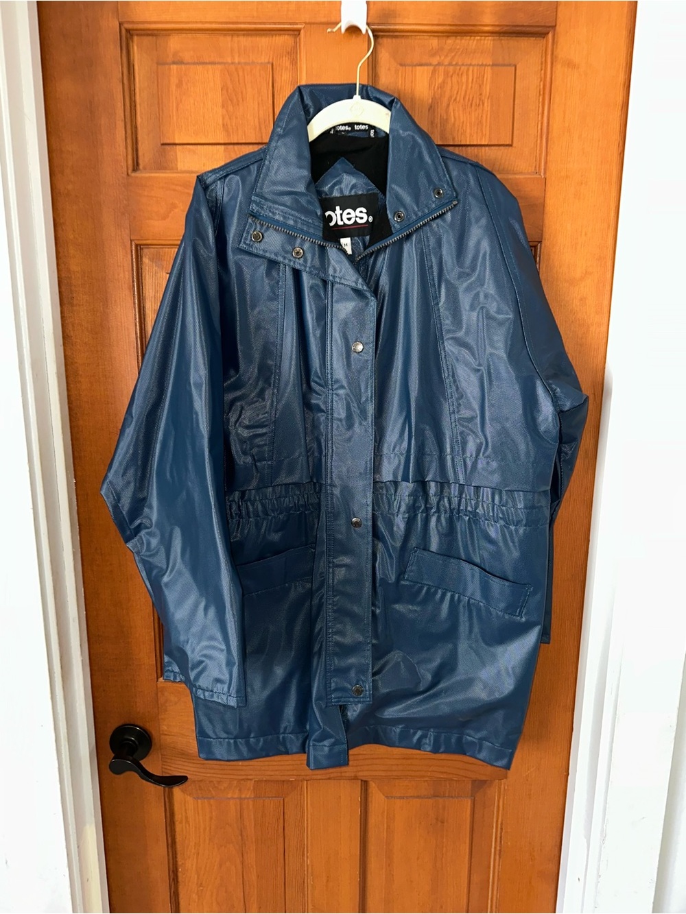 totes Men's Navy Blue Raincoat with Snap & Zip Front